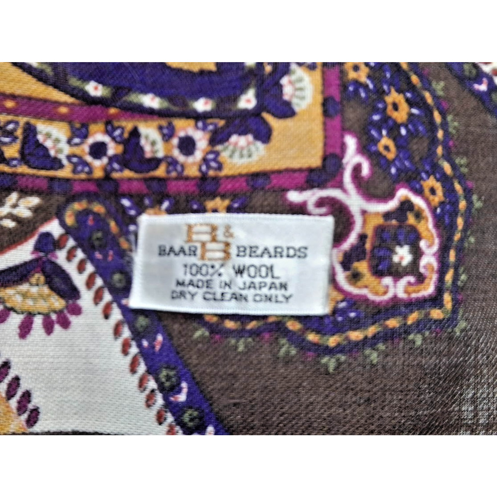 Vintage Wool Paisley Scarf Brown Boho Square Baar and Beards Japan 1970s - Picture 5 of 12